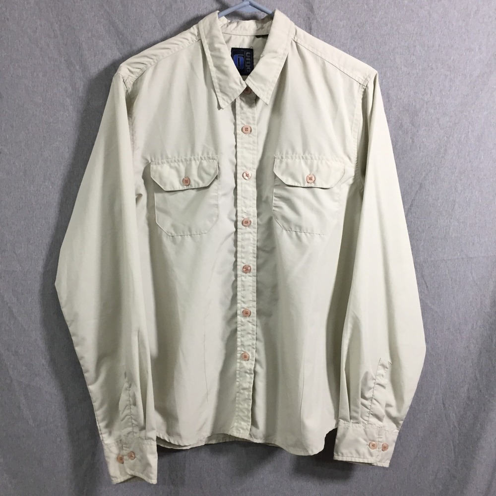Urge Impulse Mens Long Sleeve Button Up Utility Shirt Tan Khaki Size‎ Large L